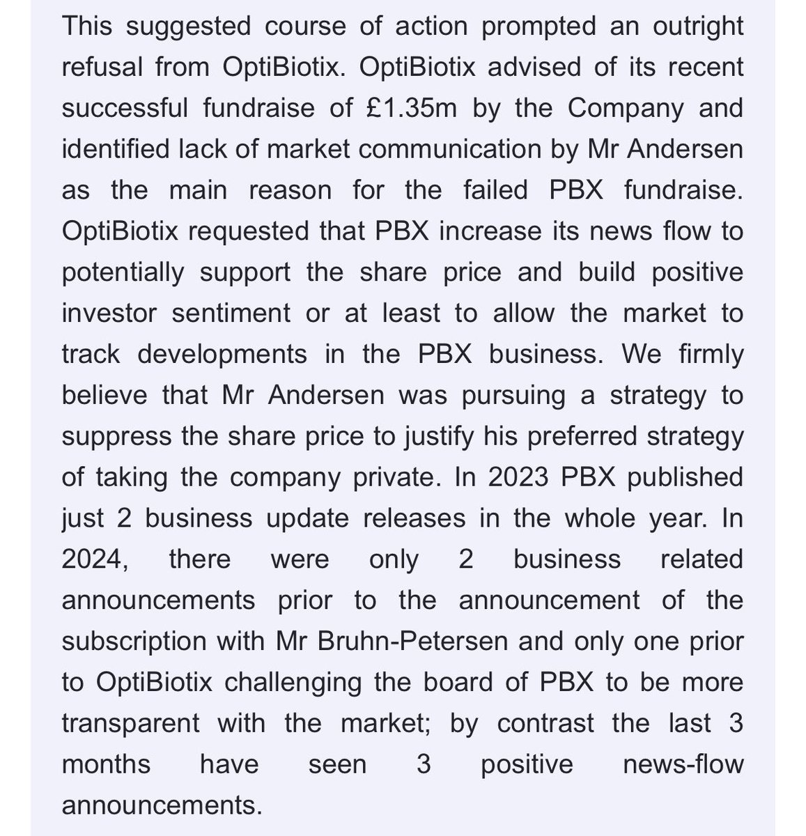 GaryNTrader's tweet image. #OPTI basically suggesting that #PBX should be putting out news flow to pump its share price so it can do a placing! Legally the company has to release anything deemed price sensitive anyway.