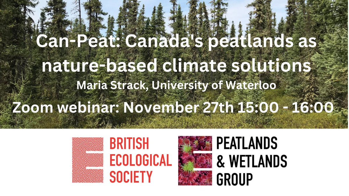 BES_Peat's tweet image. Want to know about the role of Canada’s #peatlands as a nature based climate solution? 

We are hosting a Zoom webinar with @wetland_GHG from the Can-Peat Project on November 27th at 15:00-16:00 GMT 

You can register here: us06web.zoom.us/meeting/regist…

#PeatTwitter Please RT!