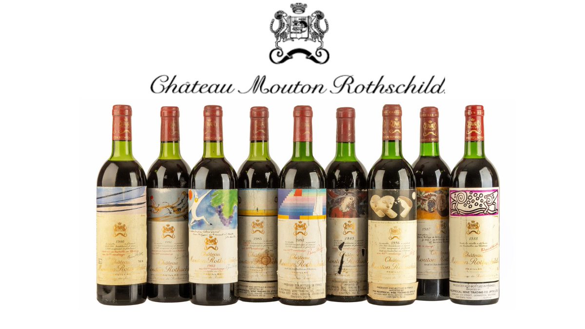 9 lots from Château Mouton-Rothschild from 1980 – 1988 going under the hammer, these wines have turned out to be legendary, with the artwork labels a huge drawcard for collectors. Auction closes Mon, 21 Oct zurl.co/1NDz