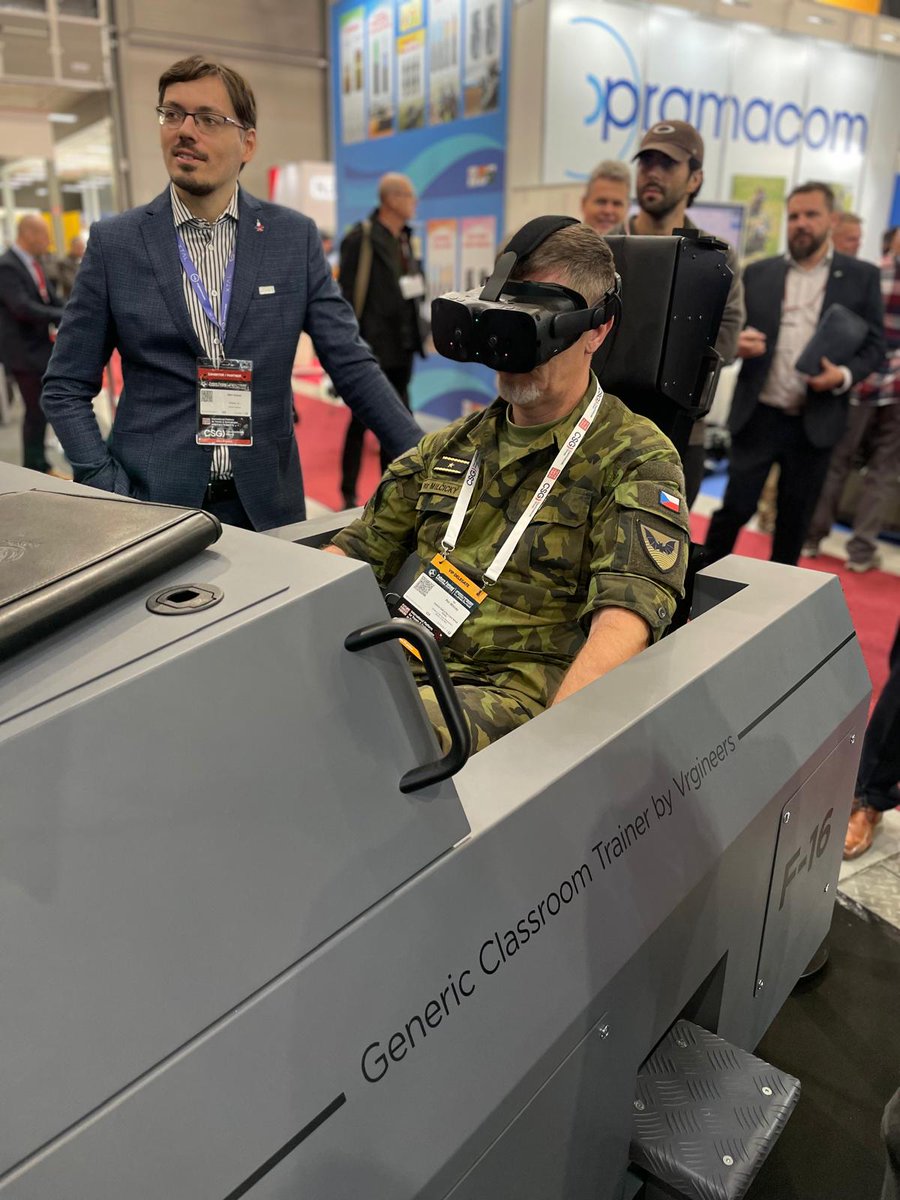 Vrgineers's tweet image. We were honored to welcome Brigade General Petr Milčický, Director of the Czech Armed Forces Training to the Vrgineers booth! 🎖️General Milčický had the opportunity to try out our Generic Classroom Trainer F-16 firsthand. Thank you for your visit! #FutureForcesForum