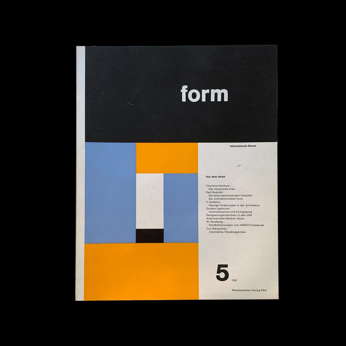 DesignReviewed's tweet photo. Form, Internationale Revue 5, 1959, Cover: Max Bill, Inners: Müller-Blase https://t.co/1Inubm9N1O #maxbill #formmagazine #1950sdesign #midcenturymodern https://t.co/tHyEEVuWOg