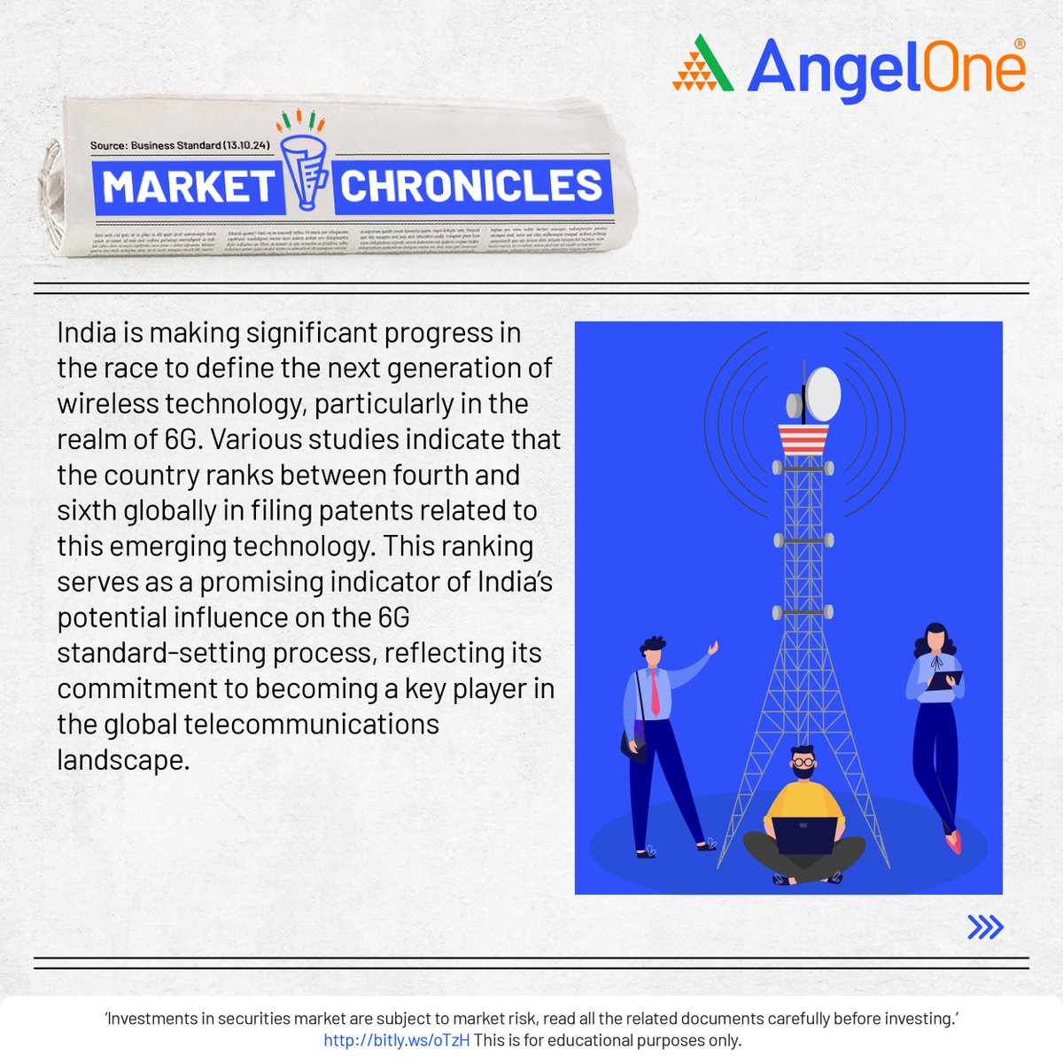 AngelOne's tweet photo. India is making significant strides in 6G technology, now ranking among the top countries in patent filings. As India hosts the WTSA 2024 in Delhi, delegates from 190 nations will come together to shape the future of 6G, AI, and big data standards.
#AngelOne #6GTech
