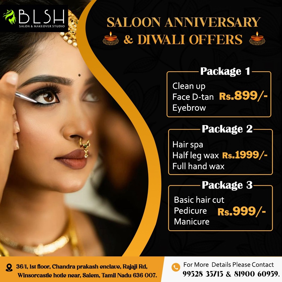 blshsalon's tweet photo. 🎉 BLSH Salon &amp; Makeover Studio Celebrates Anniversary &amp; Diwali! 🎉
🌟 Special Festive Offers You Can’t Resist! 🌟
Get your nails and hair on point for all those Diwali celebrations!
📞 For More Details, Contact Us:
📱 99528 35715 &amp; 81900 60959
#luxurysaloninSalem
#bestmakeover https://t.co/yNO5Na4okG