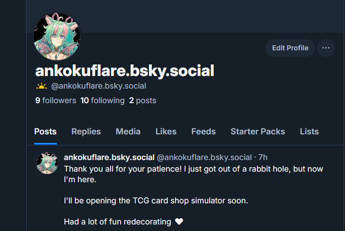 📌 Not much of a social media butterfly, but it'll do~
It'll be wiser to host my work there anyway.

The twitter engagement game isn't my vibe. Will lurk for news, inspo and webdev. o7