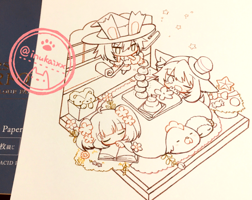 「カレンダー、1月の線画までできました～! 」|犬飼/さかなのマーチ【BOOTH新作追加/名古屋コミティア【D-24】】のイラスト