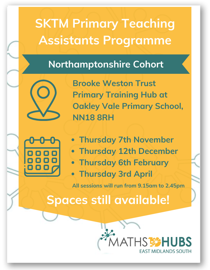 ☎️ Calling all Northamptonshire Schools in our region.
Spaces are still available on our SKTM Primary Teaching Assistants Programme- Northamptonshire Cohort. 

find out more by following this 🔗👇
bit.ly/3NlJqZC