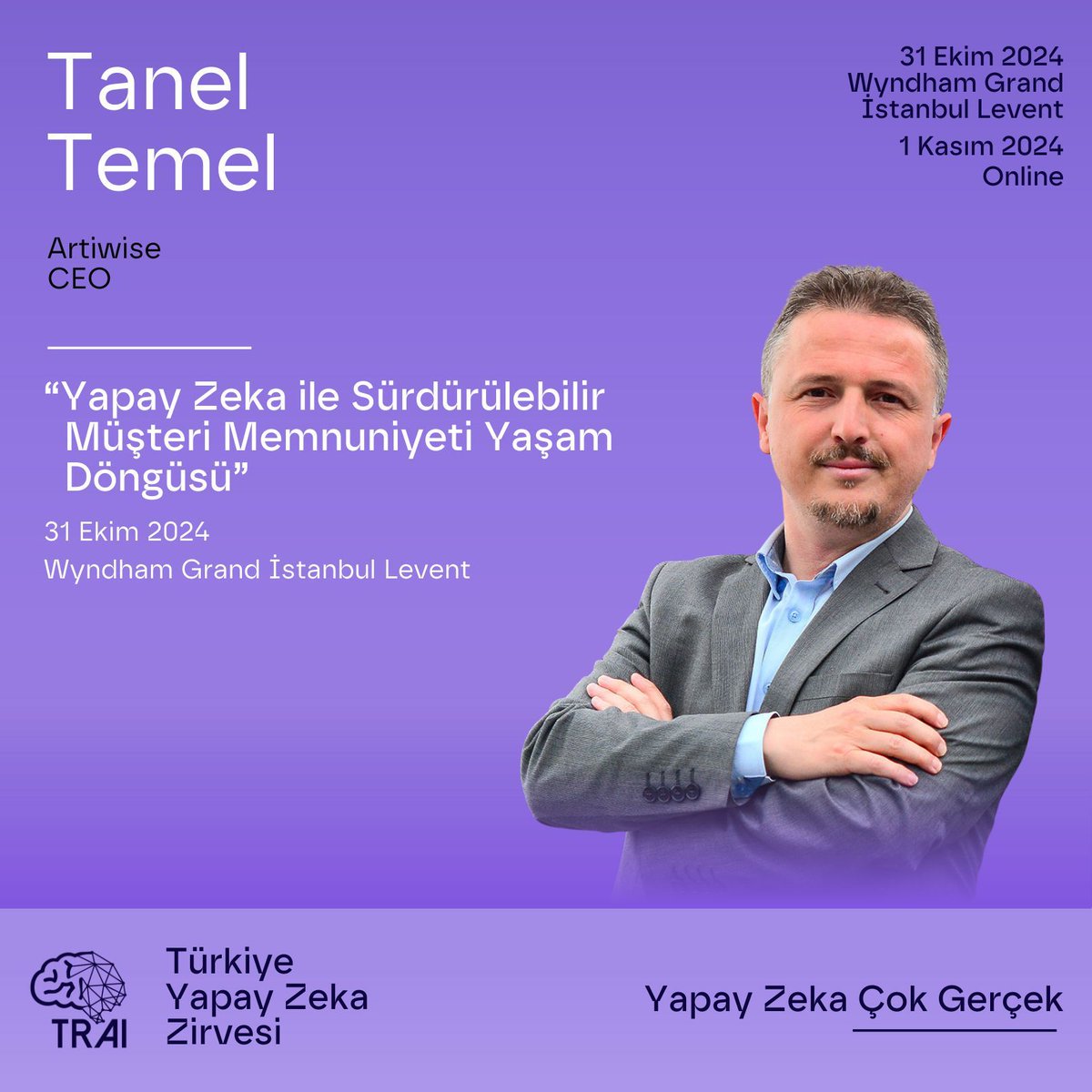 turkiyeai's tweet photo. 📣 31 Ekim-1 Kasım tarihlerinde düzenleyeceğimiz Türkiye Yapay Zeka Zirvesi’nde Tanel Temel (Artiwise – CEO)“ Yapay Zeka ile Sürdürülebilir Müşteri Memnuniyeti Yaşam Döngüsü” başlıklı oturumda bizlerle olacak!
🔗 https://t.co/E9K0me8xud

#TRAI #TürkiyeYapayZekaZirvesi https://t.co/f9vuFAyeG5
