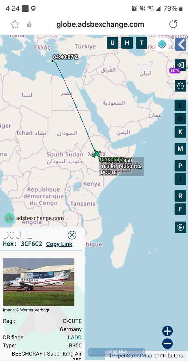 Borrowed7Time's tweet photo. A Beech King Air 350 ISR platform operating off the coast of Djibouti. This is likely German D-CUTE #3CF6C2, which arrived from Heraklion via Addis Ababa on 14 Oct.
@Dinlas3 @sipjack1776 @WAAT_Band https://t.co/x0Xu1EOPiA