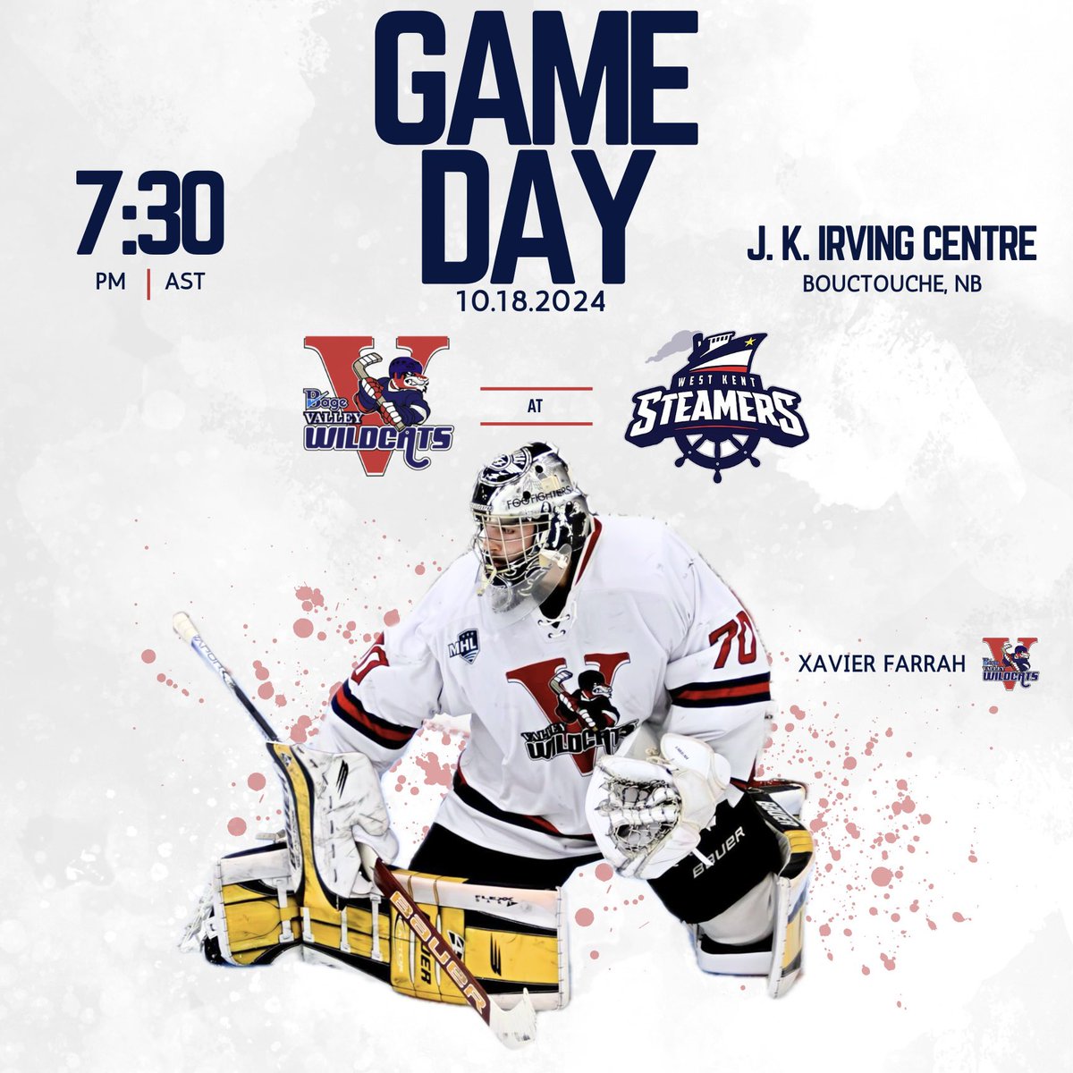 Valley_Wildcats's tweet photo. 🚨GAMEDAY🚨

We look to make it two in a row tonight as we hit the road for Bouctouche to take on the Steamers.

Puck drop at 7:30pm!

Watch LIVE only on https://t.co/HL9iIvTsai https://t.co/LnTr70cNOo