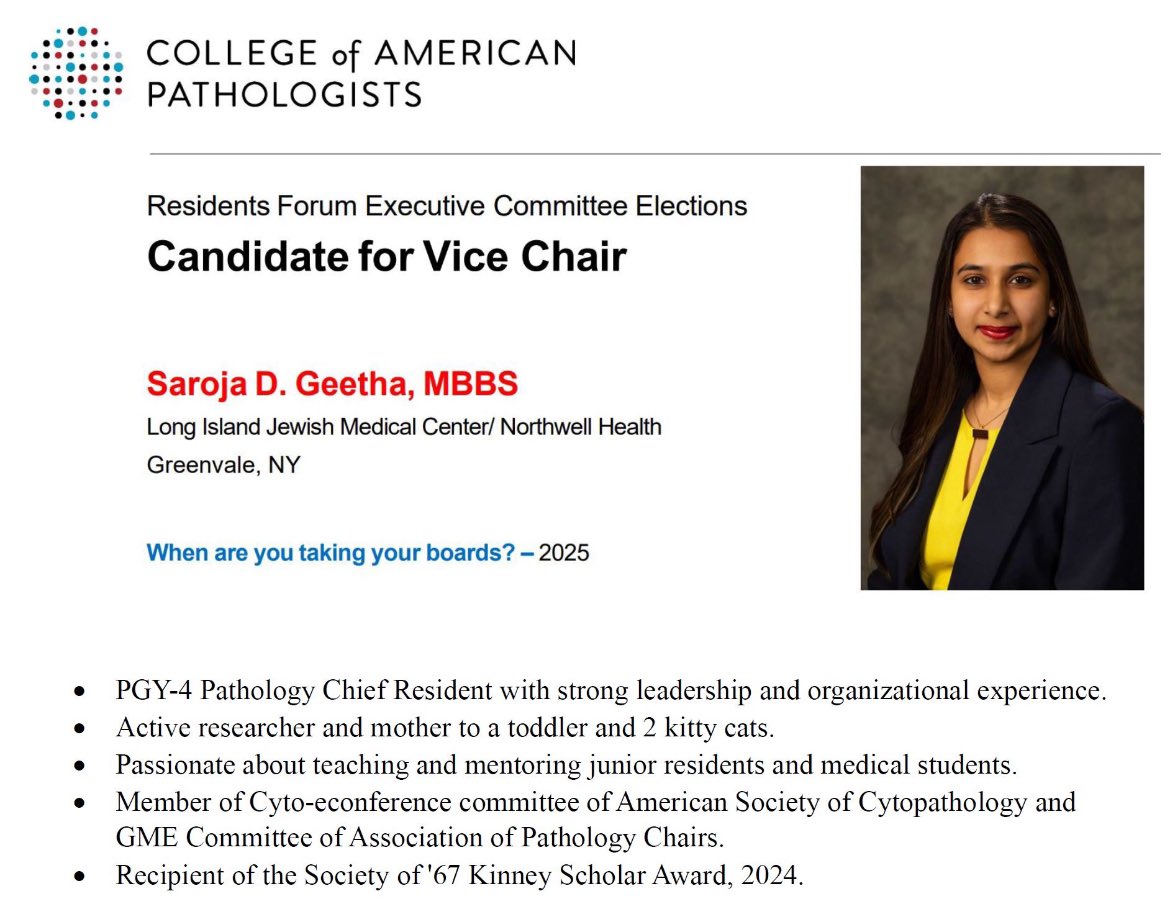 ZuckerPathRes's tweet image. Our own @Saroja_DeviG is running for Vice Chair at the Residents Forum 🤩