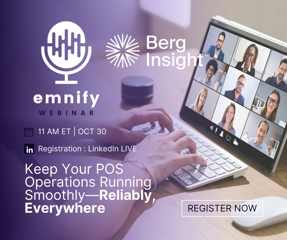 On October 30th, we'll explore how multi-network IoT connectivity is transforming industries by keeping payment systems online—no matter the location or conditions.

Reserve your spot here ➡ hubs.ly/Q02TXpnf0 #IoT #emnify #BergInsight #Connectivity #Webinar #POS
