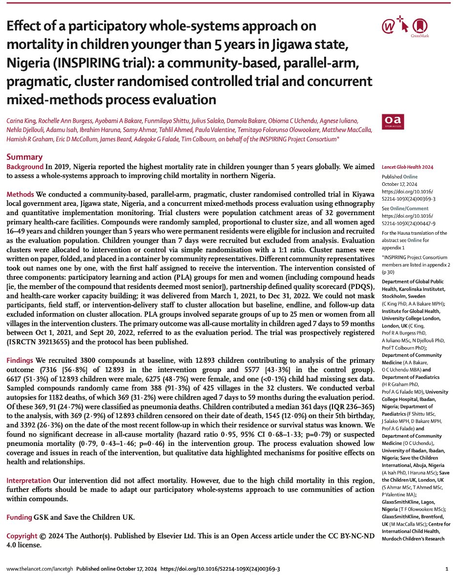 timcolbourn's tweet photo. Our new paper just out open access in @LancetGH: INSPIRING Jigawa trial to reduce child mortality: https://t.co/RO1l1NHBAq

1/4 https://t.co/QptN4KehIh