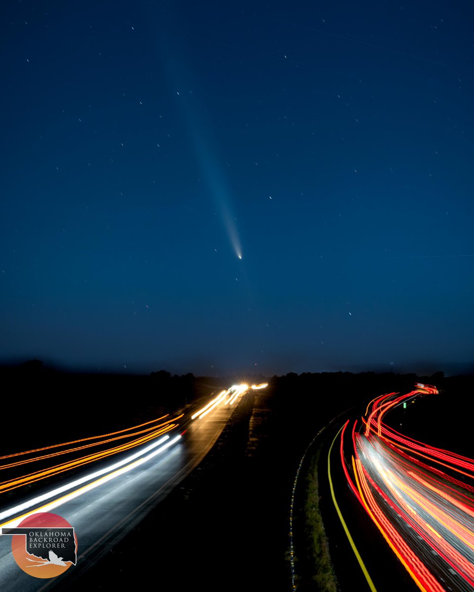 Here's my capture and rendition of comet C/2023 A3 (Tsuchinshan-ATLAS from a few days ago. 
Looking west down I-40 near Calumet, Oklahoma 
<a href="/spann/">James Spann</a> <a href="/JedCastles/">Jed Castles News 9</a>
