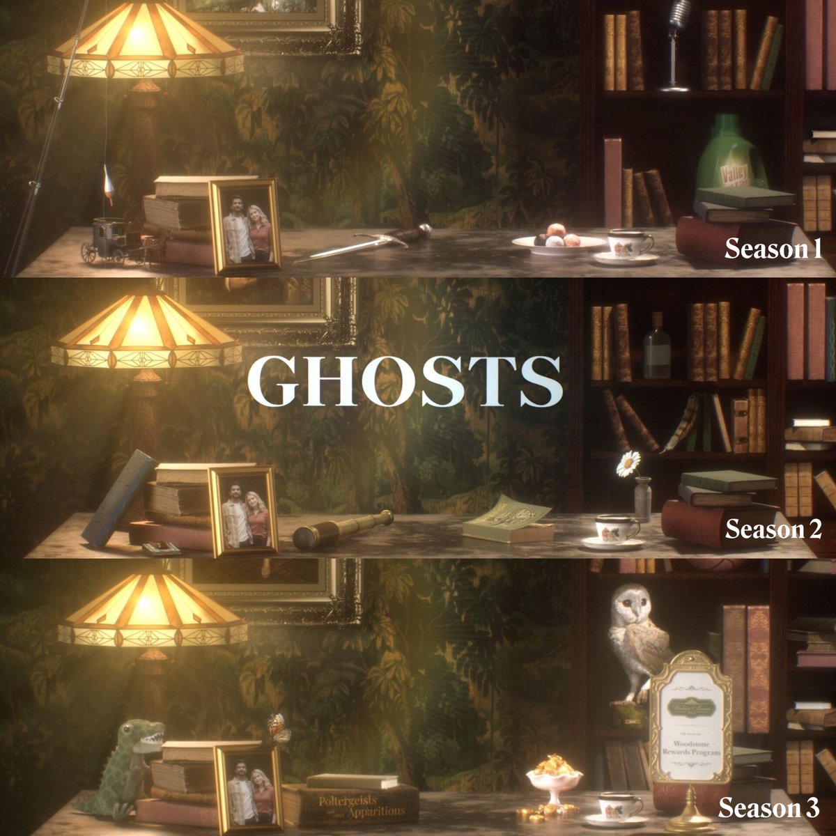 GhostsCBSFans's tweet image. Can you catch the haunting hints in this season’s title card?

👻 for previous seasons title cards check out the second picture. Sequences made by @imaginaryforces #GhostsCBS