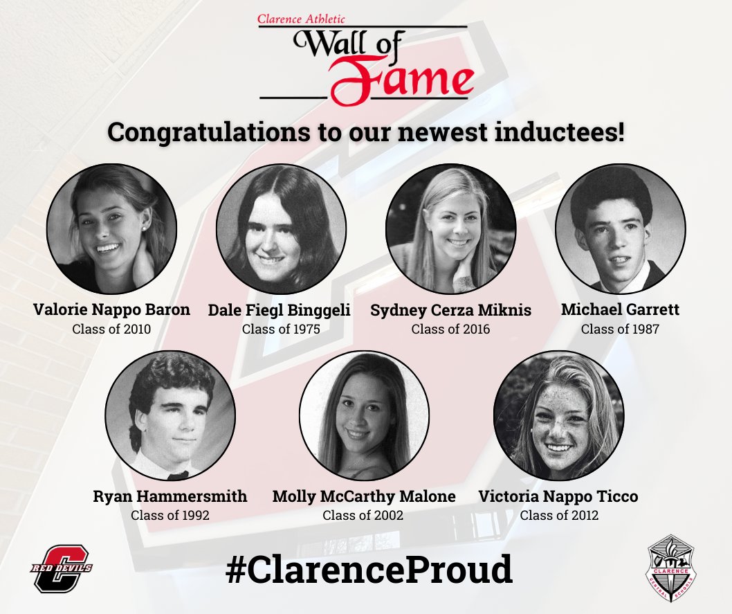 Prepare for tonight's <a href="/ClarenceWof/">Clarence Athletic Wall of Fame</a> induction ceremony by meeting the members of this year's class! Read more at clarenceschools.org/p/~board/headl… #ClarenceProud <a href="/ClarAthletics/">Clarence PE, Health & Athletics</a> <a href="/CHS_Devils/">CHS Red Devils</a>