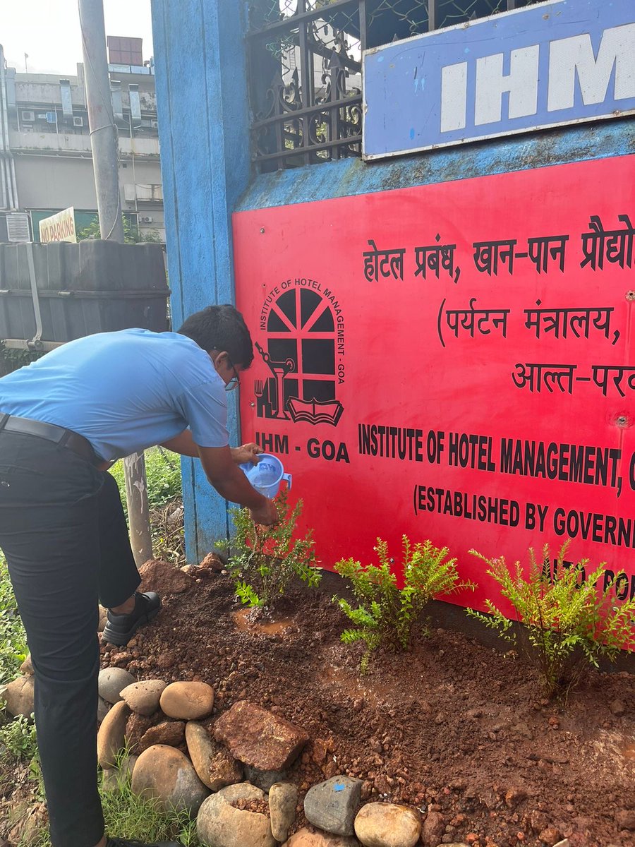 As part of the ongoing Tree plantation drive at Institute
of Hotel Management, a plantation drive was carried out
on 17/10/2024. The drive was led by faculty Mrs.
Mohini Khadji and Mrs. Reshmi Pillai with students of 1st, 3rd and 5th semester, Five saplings were planted.