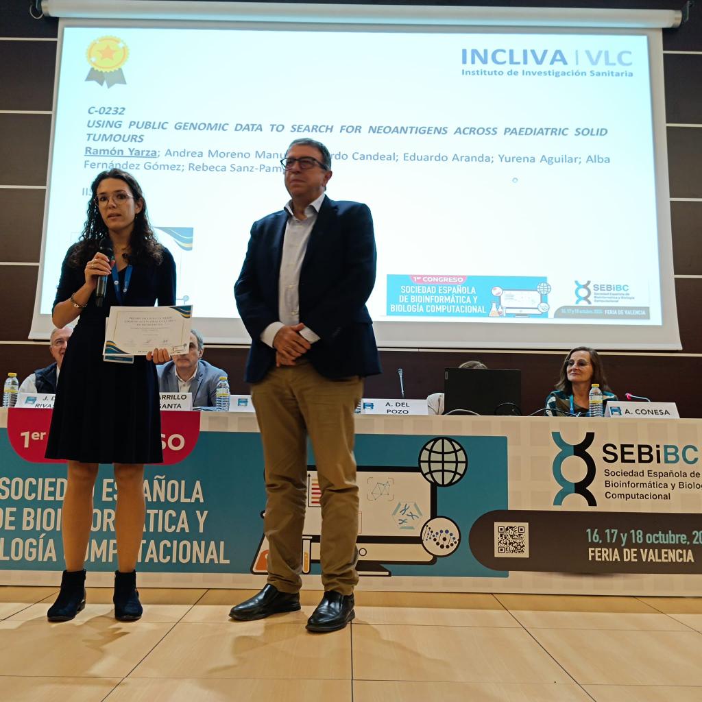 Continuamos con la mejor comunicación oral en el ámbito de la bioinformática clínica patrocinada por <a href="/incliva_iis/">INCLIVA</a> Enhorabuena a Ramón Yarza por su trabajo en genómica en cáncer infantil!