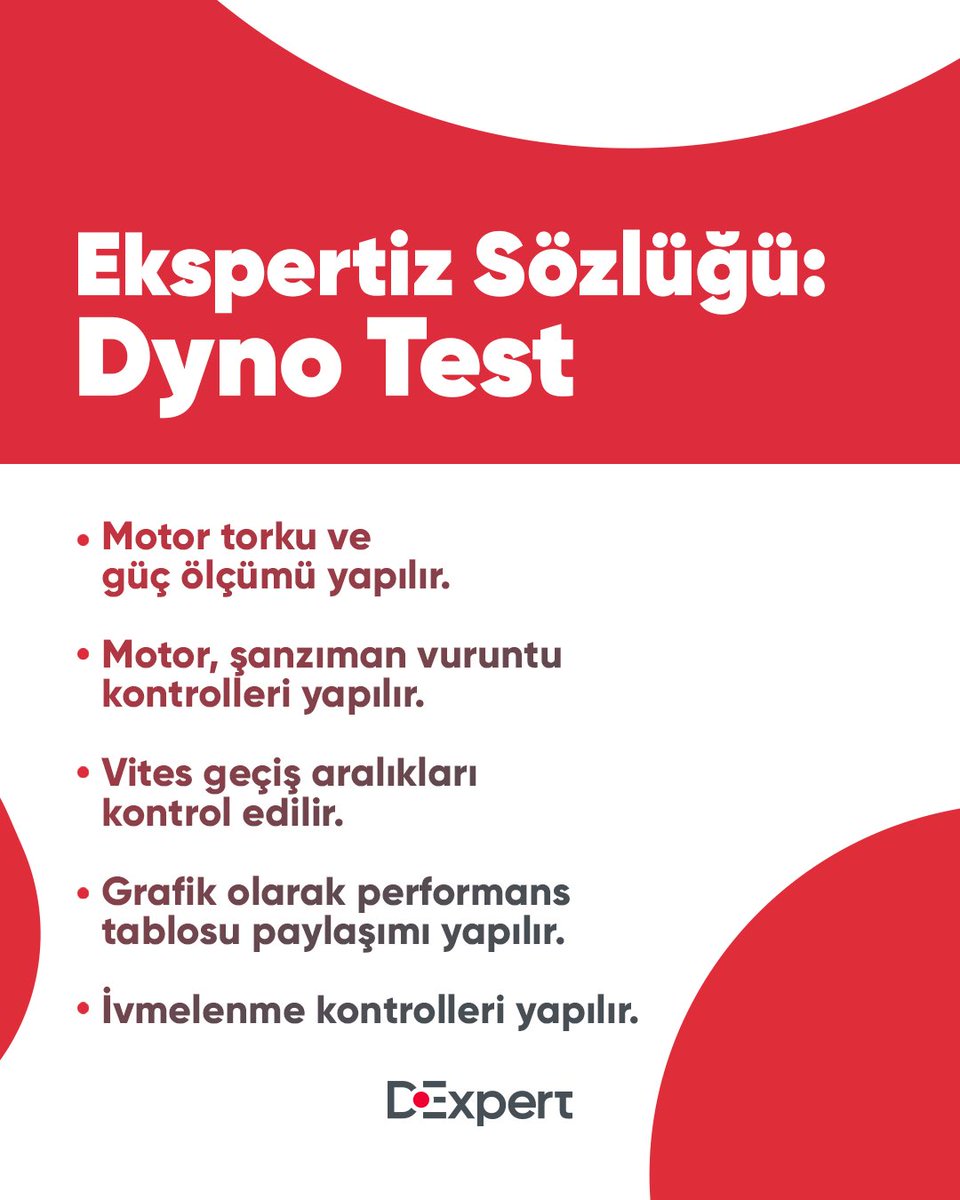 D__Expert's tweet image. Dyno Test sırasında hangi kontroller yapılıyor?

Bu sorun cevabı D Expert Ekspertiz Sözlüğü’nde!

D Expert ile alırken de satarken de güvende!

#DExpert #araçekspertizi #Dynotest #ekspertizsözlüğü