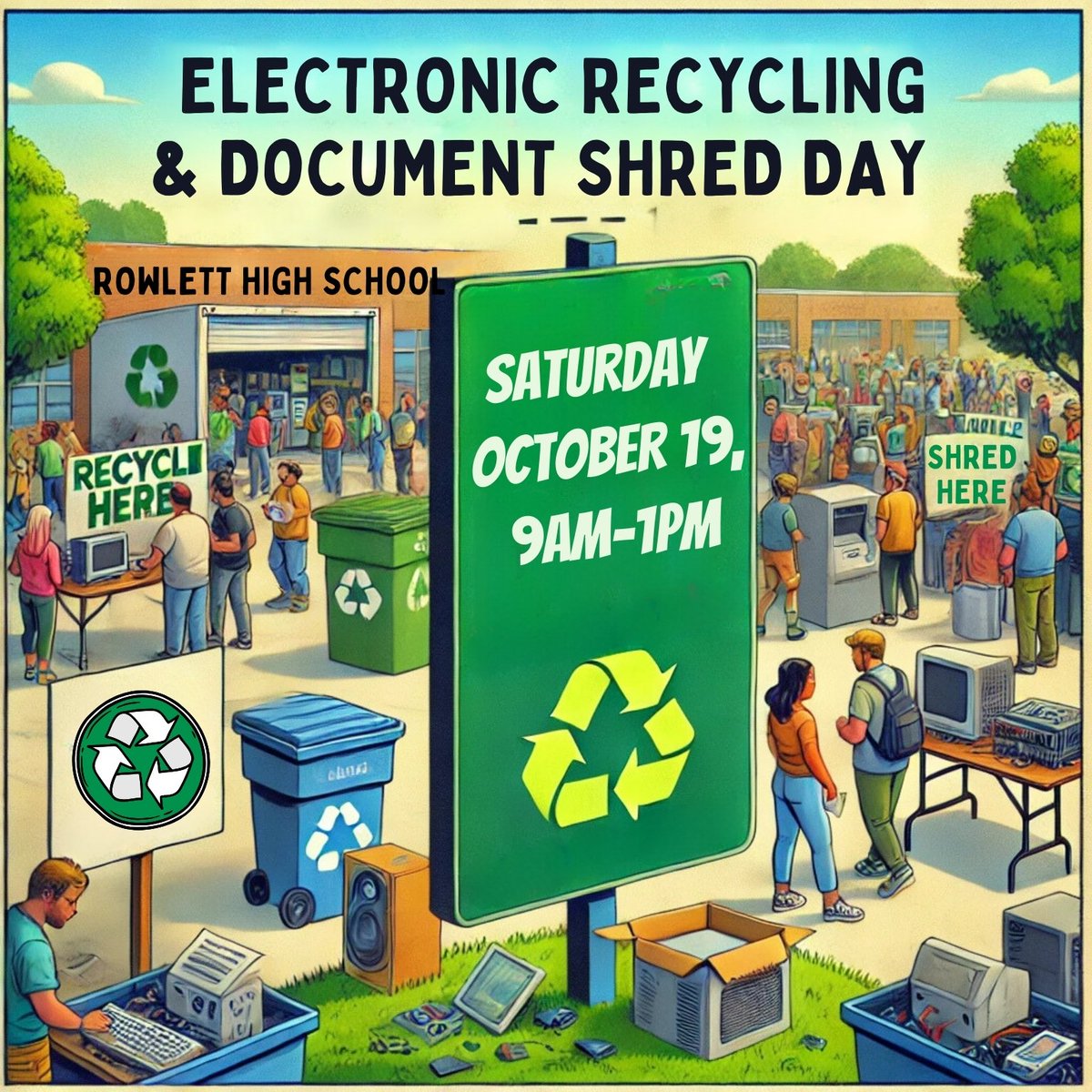 KRB_RowlettTX's tweet image. 🚨Rowlett, Get Ready!🚨

Join us THIS SATURDAY for Electronic Recycling &amp;amp; Document Shred Day at Rowlett High School! ♻️✨
📅 Oct 19, 2024
🕘 9:00 a.m. – 1:00 p.m.

Drop off old electronics🔋📱&amp;amp; shred documents📄✂️. Let’s keep Rowlett clean and green!🌍💚

#KRB #ERecycle #ShredDay