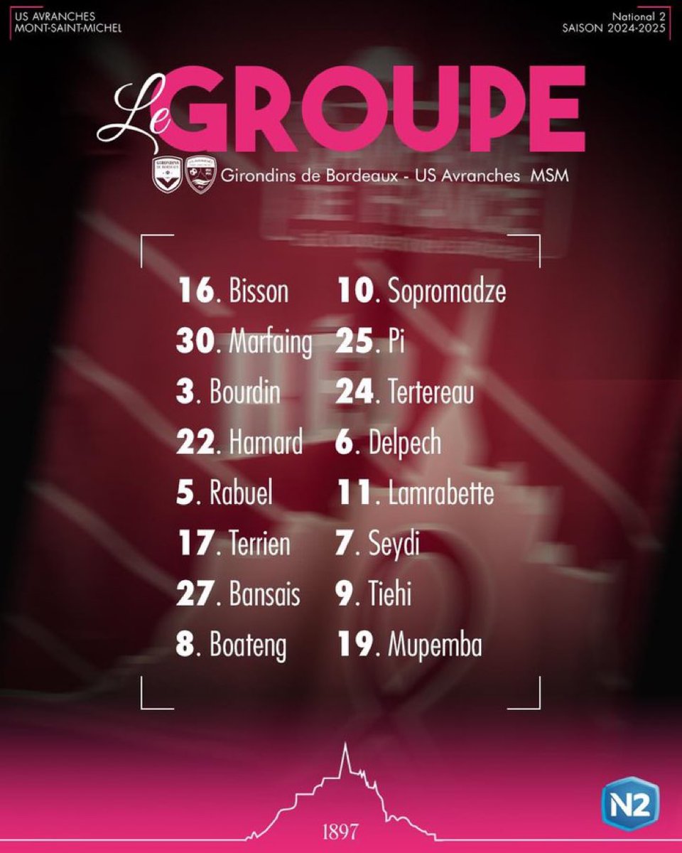 DonFcgb's tweet photo. 🧐 #AdversaireFCGB : 

📝 Le groupe de 1️⃣6️⃣ joueurs convoqués par Michel #Audrain, coach d’@USAvrMSM_Off, pour affronter les @girondins demain (1️⃣8️⃣H) au @MatmutAtl ! 

#Girondins #USAMSM #FCGBUSA https://t.co/TLTtRwLPAa