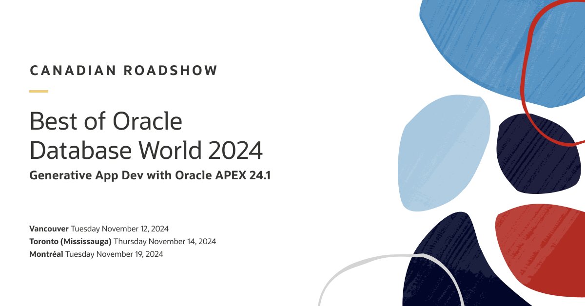 🇨🇦 Join us for the Generative App Dev with Oracle APEX 24.1 session at the Best of Oracle Database World 2024 Canadian Roadshow!

apex.oracle.com/go/canadian-ro…

#orclAPEX #LowCode