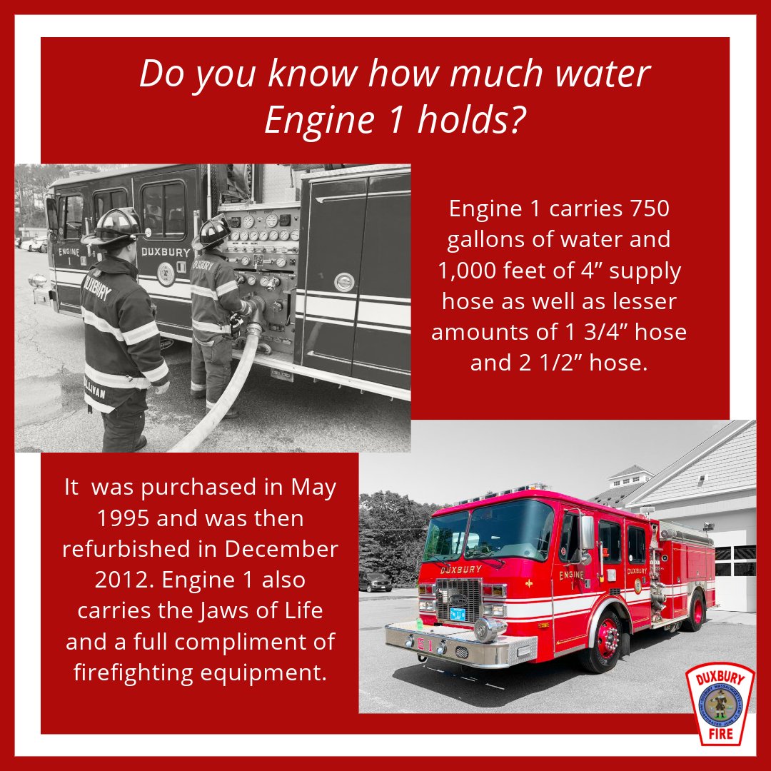 DXFD_PIO's tweet photo. Do you know how much water Engine 1 holds? 750 gallons which are 18 bathtubs full of water. It also carries the jaws of life and other firefighting equipment. ⁠
⁠
#DXFD #jawsoflife #hurst #fireengine #firefightingequipment #firefightingapparatus https://t.co/HPxSQCKUZD