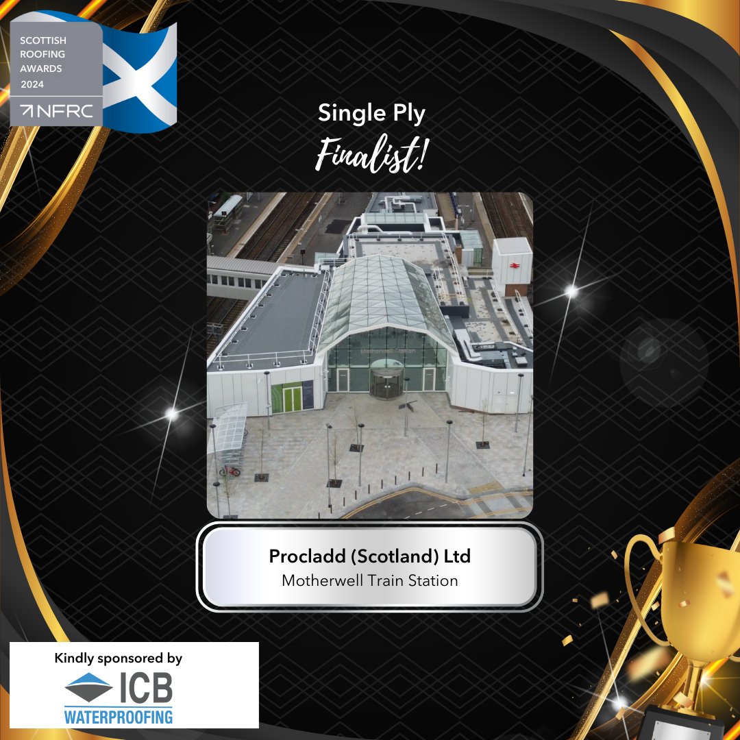 NFRC (@thenfrc) on Twitter photo π <a href="/Procladd_Scot/">Procladd (Scotland)</a> is a πππ£ππ‘ππ¨π© in the Single Ply category at the Scottish Roofing Awards with their project Motherwell Train Station. Kindly sponsored by ICB (Waterproofing) Ltd
Congratulations, and good luck! π <a href="/Procladd_Scot/">Procladd (Scotland)</a> is a πππ£ππ‘ππ¨π© in the Single Ply category at the Scottish Roofing Awards with their project Motherwell Train Station. Kindly sponsored by ICB (Waterproofing) Ltd
Congratulations, and good luck!