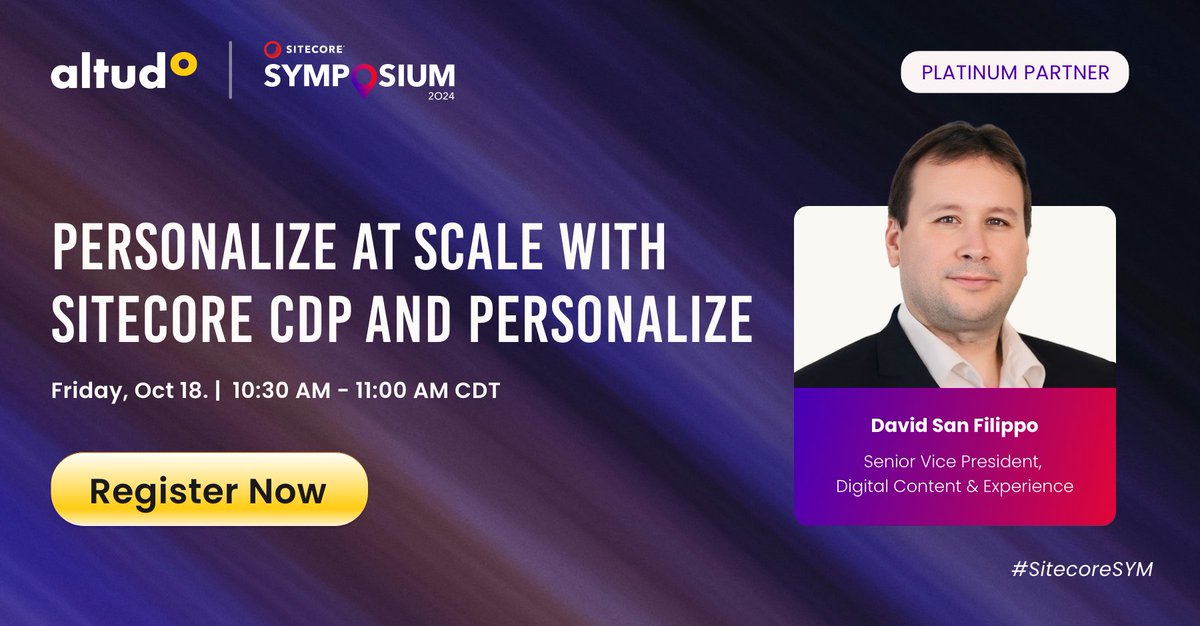 GoAltudo's tweet image. 🚀In just a few hours David San Filippo from Altudo will reveal how leveraging #SitecoreCDP can supercharge your #Personalization efforts, delivering tailored experiences that drive real business outcomes.

Register Now: altudo.co/events/sitecor…

#SitecoreSYM #Personalization #CX
