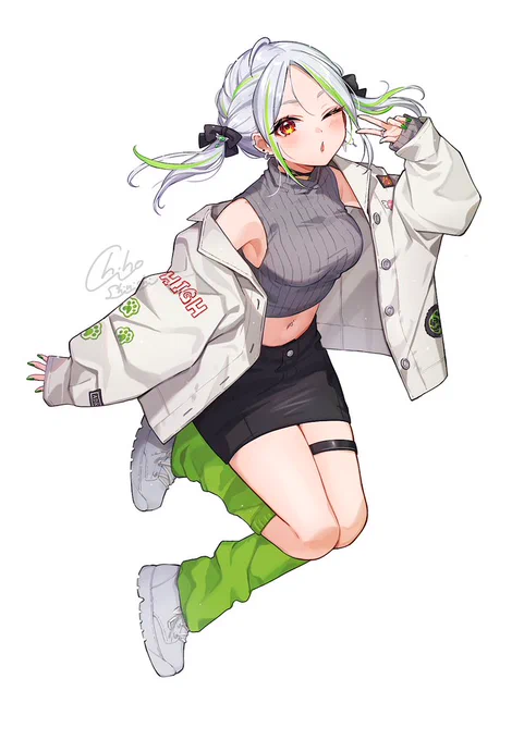#創作 緑メッシュ白髪ちゃん