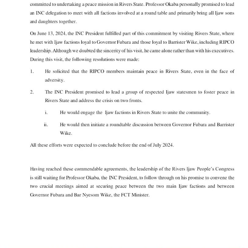 RIPCO___'s tweet photo. Rivers Ijaw People's Congress - RIPCO responds to Professor Benjamin Okaba the INC Presidents recent press release.

Urge him to, set aside his baseless claims, personal and Political differences, for a lasting peace in Rivers State and the broader Ijaw community in Rivers State. https://t.co/xHFnm63mhy