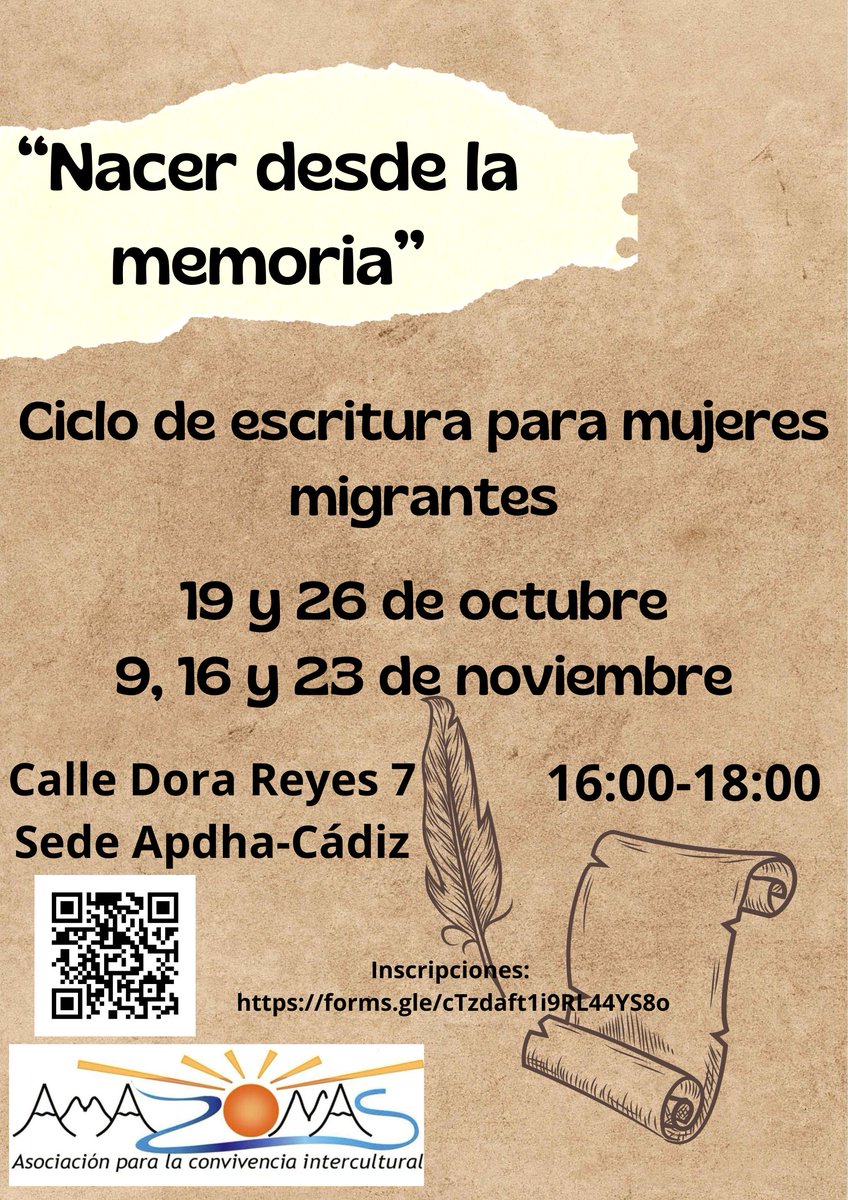 ¡Mañana sábado 19 daremos inicio a este ciclo de talleres para mujeres migrantes! 
Un espacio para compartir, crear y aprender a escribir nuestras historias. Todas tenemos mucho que contar! Enlace de inscripciones: forms.gle/cTzdaft1i9RL44…