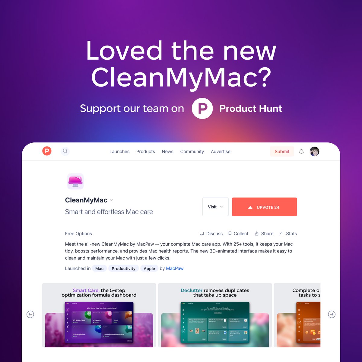⏳10 years and 4 days ago, we launched Hider 2, <a href="/MacPaw/">MacPaw 🇺🇦</a>’s very first product on <a href="/ProductHunt/">Product Hunt 😸</a>. It’s amazing to look back and see how far we’ve come since then.

😻Product Hunt has always been a valuable source of feedback, helping us improve and shape the products we create.