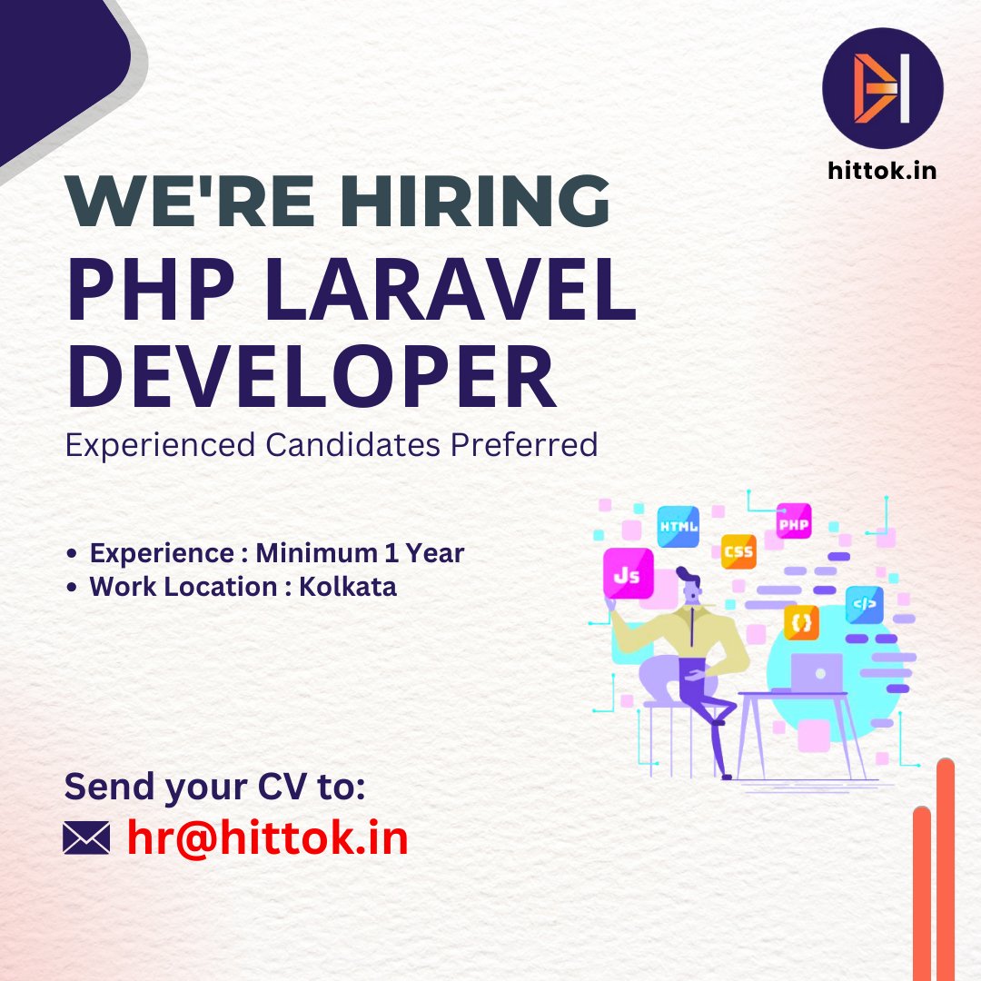 Hittok_pvt_ltd's tweet image. 📢 We’re Hiring PHP Laravel Developers!
Do you have 1+ year of experience with PHP and Laravel? We're looking for skilled developers to join our growing team! 🚀
Apply now!
Send Your Resume- hr@hittok.in
#Hiring #PHPLaravelDeveloper #DeveloperJobs #PHPCareers #PHPJobs #Hittok