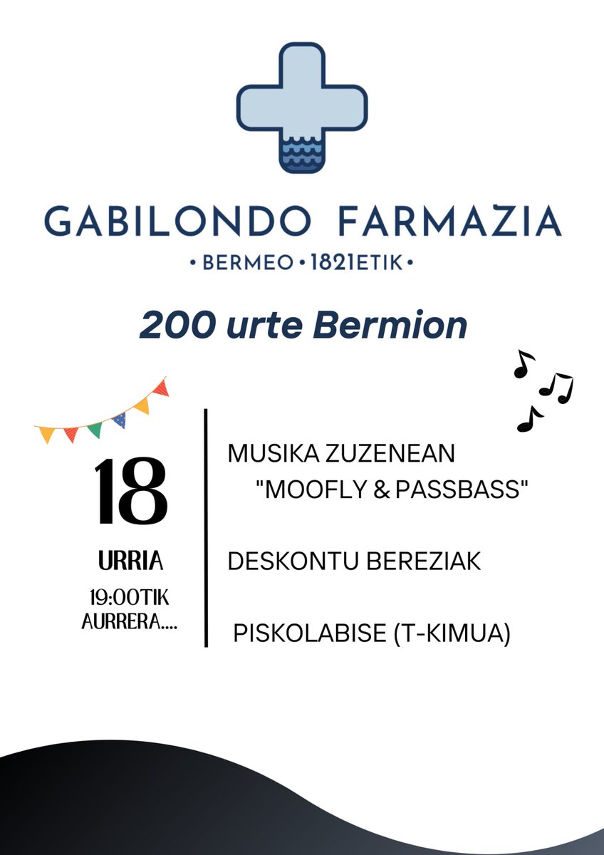 gabilondofarma's tweet photo. 🟢 Gaurtik hasi eta datorren barikura arte GUARDIAN Gabilondo.
2024/10/18-25
🕗-🕛
Nardiz tar Jon 4 (Goiko plazin albuen)
Gaur gainera 200 urteak ospatuz hasten dogu.
#Bermeo #Farmazia https://t.co/PX1dpgG5T4