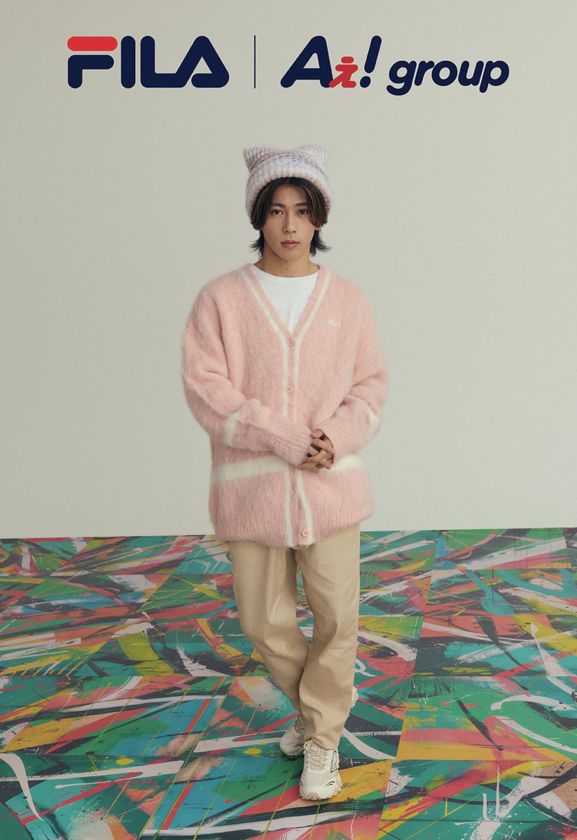 FILA カーディガンAぇ! group 末澤誠也着用 ピンク　Mサイズ M【完売色】Aぇ! group 末澤誠也 着用 FILA ニット カーディガン