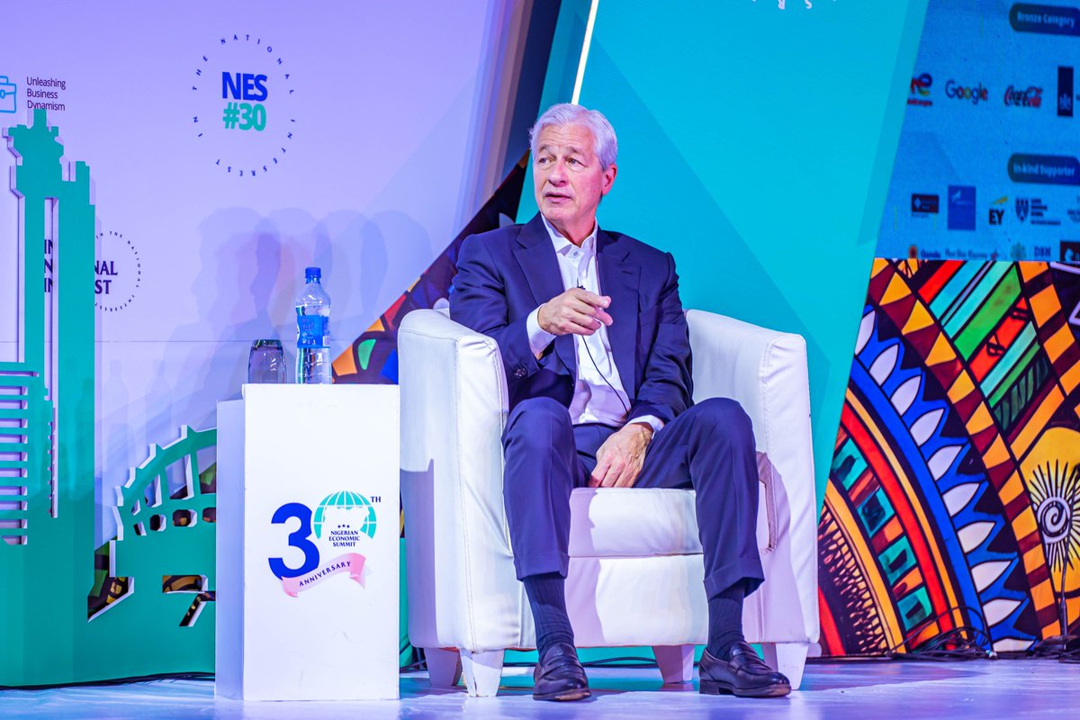 officialNESG's tweet photo. Exciting moments from Plenary IV at #NES30! 📸🔥
We were honoured to host 'A Fireside Chat with Jamie Dimon, CEO of JP Morgan Chase.' 🏦✨ An insightful conversation on global markets, financial innovation, and what it takes to drive sustainable economic growth in Nigeria and beyond.
A big thank you to Jamie Dimon for sharing his wealth of knowledge with us! 💼🌍
#NES30 #CollaborativeAction #GrowthandStability #Competitiveness