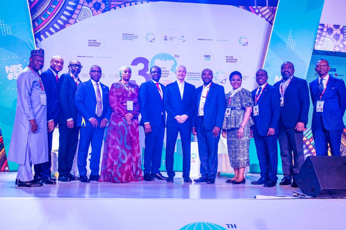 officialNESG's tweet photo. Exciting moments from Plenary IV at #NES30! 📸🔥
We were honoured to host 'A Fireside Chat with Jamie Dimon, CEO of JP Morgan Chase.' 🏦✨ An insightful conversation on global markets, financial innovation, and what it takes to drive sustainable economic growth in Nigeria and beyond.
A big thank you to Jamie Dimon for sharing his wealth of knowledge with us! 💼🌍
#NES30 #CollaborativeAction #GrowthandStability #Competitiveness