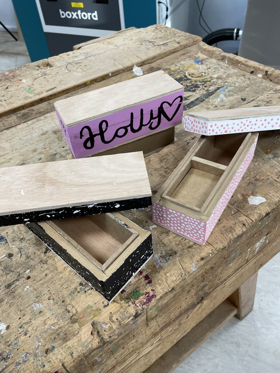 Year 10 Timber boxes completed.  A great combination of skills on show, from marking out and construction of woodworking joints to final finishing and painting.