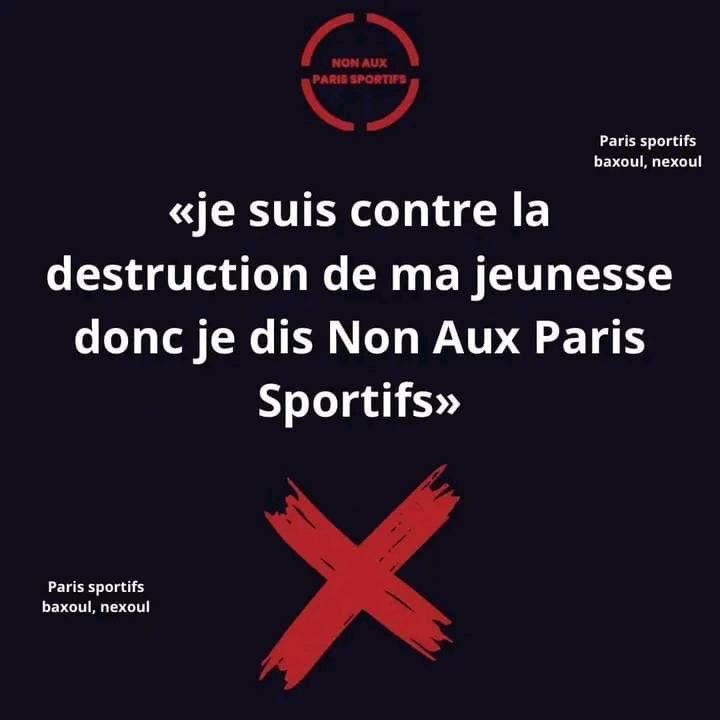 JrBirame2's tweet photo. ❌Non aux paris sportifs❌
Les impacts sont :
🀄️Addiction et dépendance 
🀄️Problèmes financiers 
🀄️Impact psychologique 
🀄️Répercussions sur les études ou le travail 
🀄️Problèmes relationnels 
🀄️Isolement social 
🀄️Altération des valeurs et priorités
🀄️Risques légaux, dettes
Merci de partager pour sensibiliser 🙏🏻🫱🏾‍🫲🏽