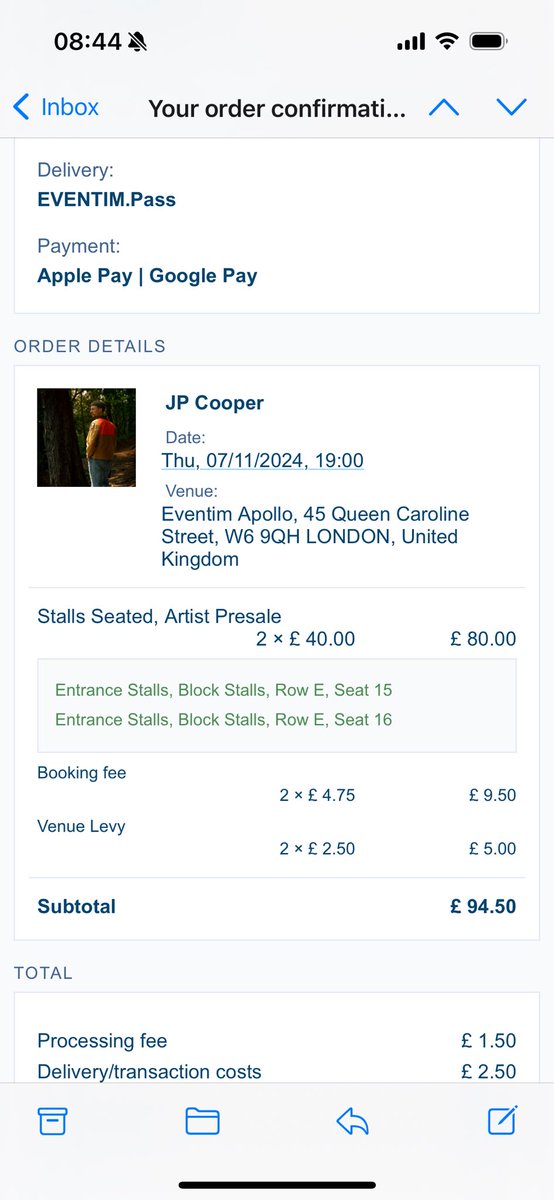 lanarachelx's tweet photo. 2x JP COOPER tickets available for his London show in November. Can no longer make it 💔 first UK tour we’ve missed since 2018

5 rows from the stage, incredible seats, gutted to be giving them up 🥲🥲🥲

DM for more info if interested. Looking for face value ONO 🥲 https://t.co/FYUnDpyUMw