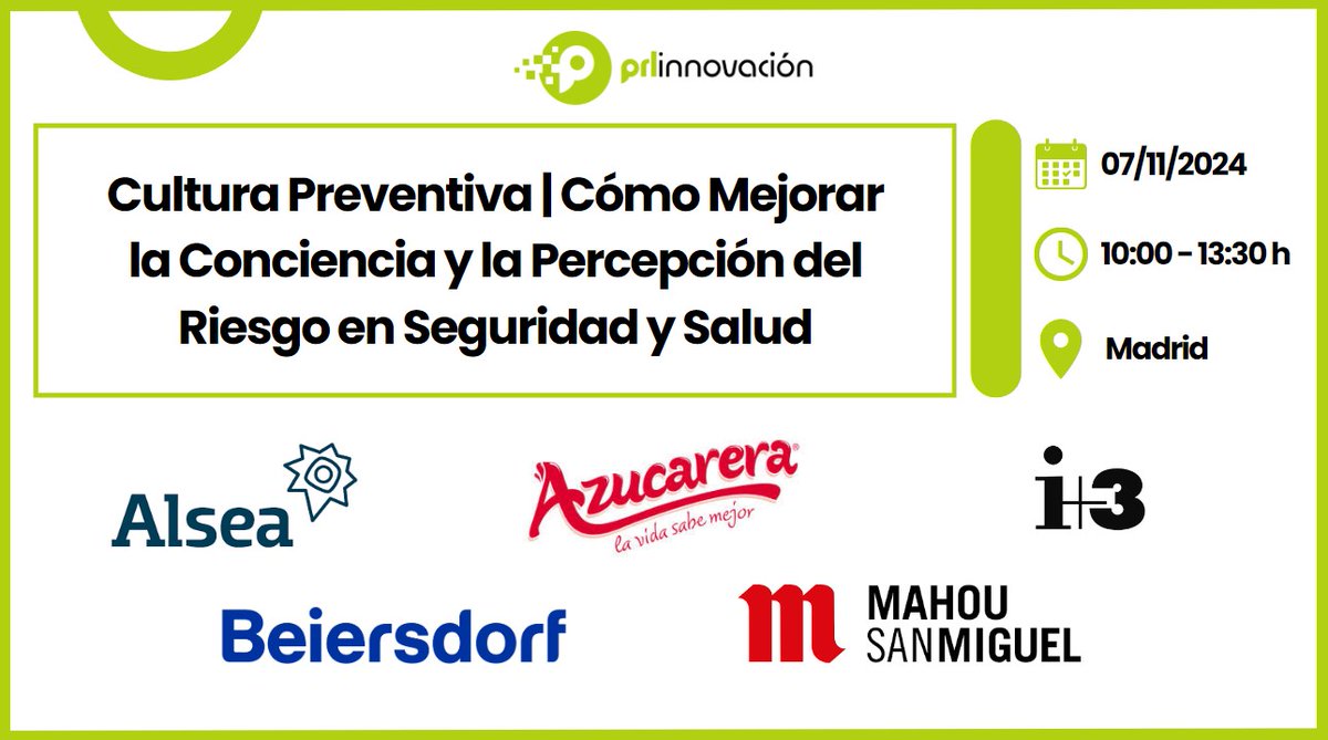 PRLInnovación (@prlinnovacion) on Twitter photo El 07/11 descubriremos el nuevo proyecto de nuestra Línea de Trabajo #CulturaPreventiva sobre percepción del riesgo, con el apoyo de <a href="/imastresprl/">i+3 Consultores</a> y las buenas prácticas de <a href="/Beiersdorf_AG/">Beiersdorf AG</a> <a href="/AzucareraES/">Azucarera</a> y <a href="/MahouSanMiguel/">Mahou San Miguel</a> ¡Únete al cambio! #JuntosSomosMás prlinnovacion.com/eventos/cultur… El 07/11 descubriremos el nuevo proyecto de nuestra Línea de Trabajo #CulturaPreventiva sobre percepción del riesgo, con el apoyo de <a href="/imastresprl/">i+3 Consultores</a> y las buenas prácticas de <a href="/Beiersdorf_AG/">Beiersdorf AG</a> <a href="/AzucareraES/">Azucarera</a> y <a href="/MahouSanMiguel/">Mahou San Miguel</a> ¡Únete al cambio! #JuntosSomosMás prlinnovacion.com/eventos/cultur…