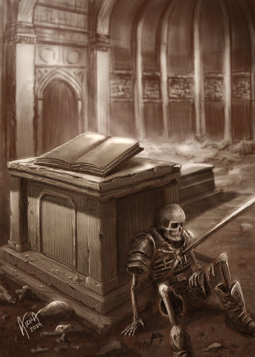 steve_airola's tweet photo. Inktober 2024: Days 15, 16, and 17 - “guidebook”, “grunge”, and “journal”. The Book of Mazarbul serves as the focus of our grungy guidebook/journal, which chronicles the final day of Balin’s company after an unsuccessful attempt to reclaim Moria.  #fantasyart #lotr #drawing https://t.co/rqQoStVj86
