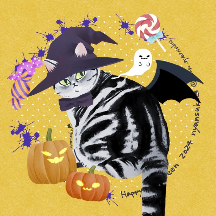 8wale_nyansuke's tweet photo. 🎃むっちりハロウィン🍭
#にゃんすけ猫似顔絵企画 

その18
茶々さん🐱むっちり猫似顔絵で描かせてもらった茶々さんをハロウィンにお着替え👻茶々さん魔女帽子似合ってるな〜帽子からチラッと覗く目が良い､､､！😹💕

#猫イラスト #イラスト https://t.co/DIn98mRYBk
