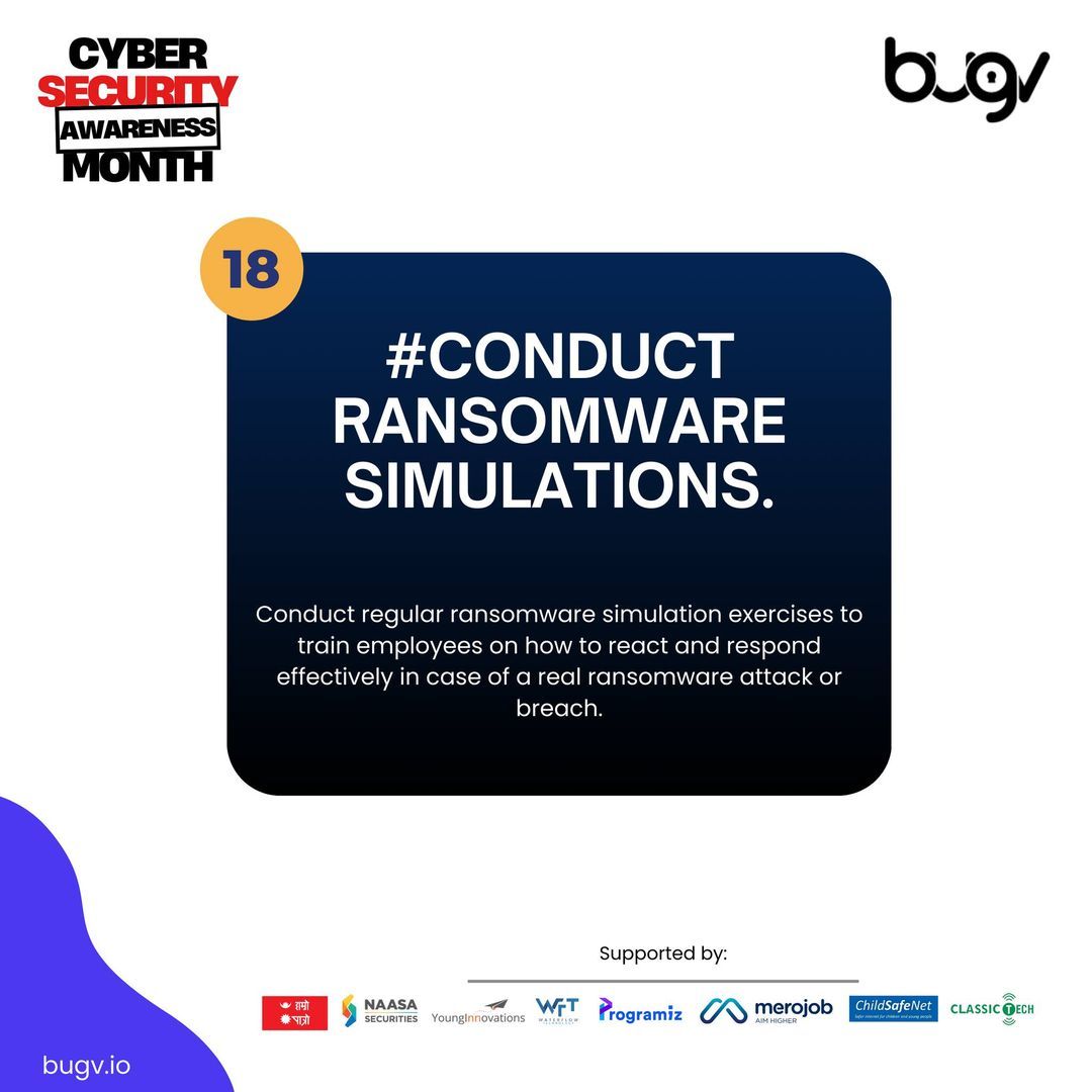 bugvsecurity's tweet image. 💻 Be prepared for ransomware attacks by conducting simulations and training your team on how to respond.
#RansomwareProtection #CyberTraining #CyberDefense #Simulations #BusinessSecurity #bugv
