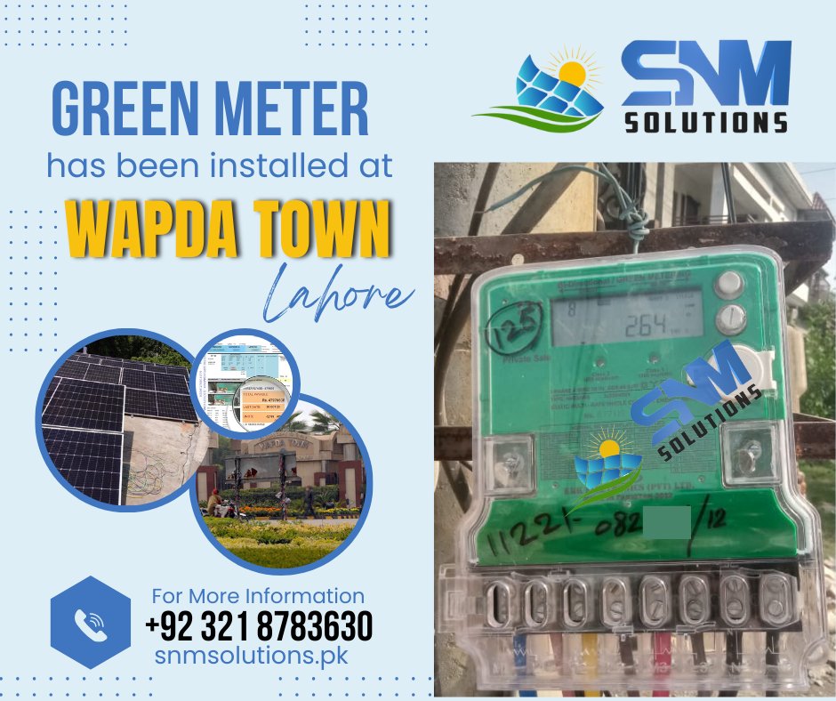 SnmSolutions1's tweet photo. The installation of a green meter at Wapda Town, Lahore marks a significant milestone in the journey towards a sustainable future. Would you like to adopt green meter for energy independence with Zero Electricity Bills?
contact us: 0321 8783630
#greenmeter
#netmetering
#Zerobills https://t.co/qQ4ZXhJbnp