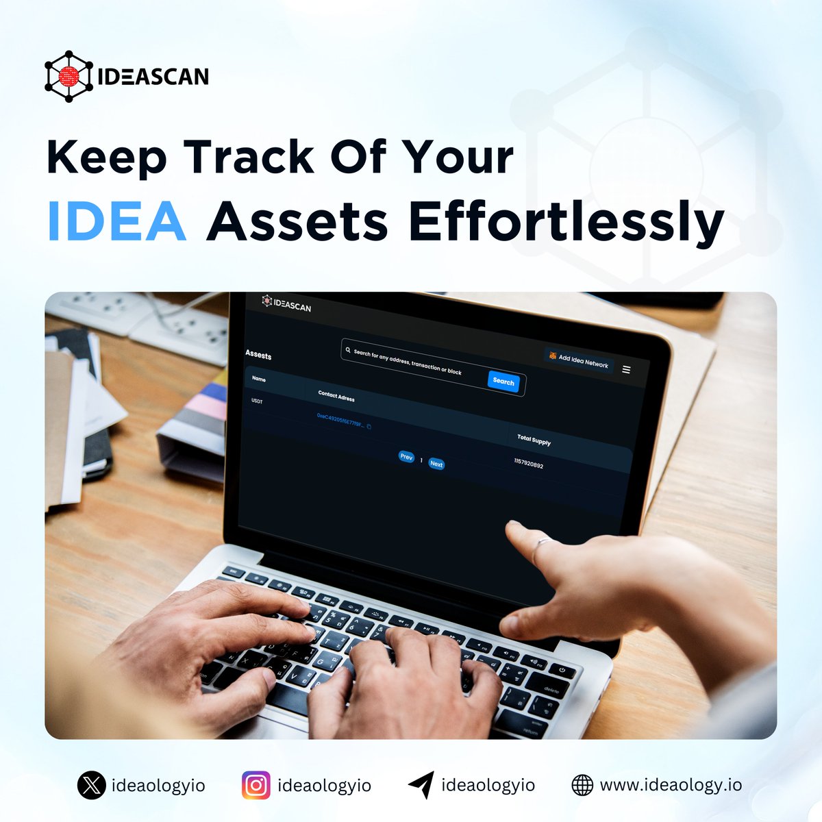 Ideascanio's tweet photo. Feeling lost in the world of crypto? 🌐
IDEASCAN helps you effortlessly track your assets on the Ethereum blockchain!
🔍How would it change your life to have full visibility and control over your digital assets? 🤔💡
#IDEA #ideaology $IDEA #idea3.0 https://t.co/zJUtdhS08d