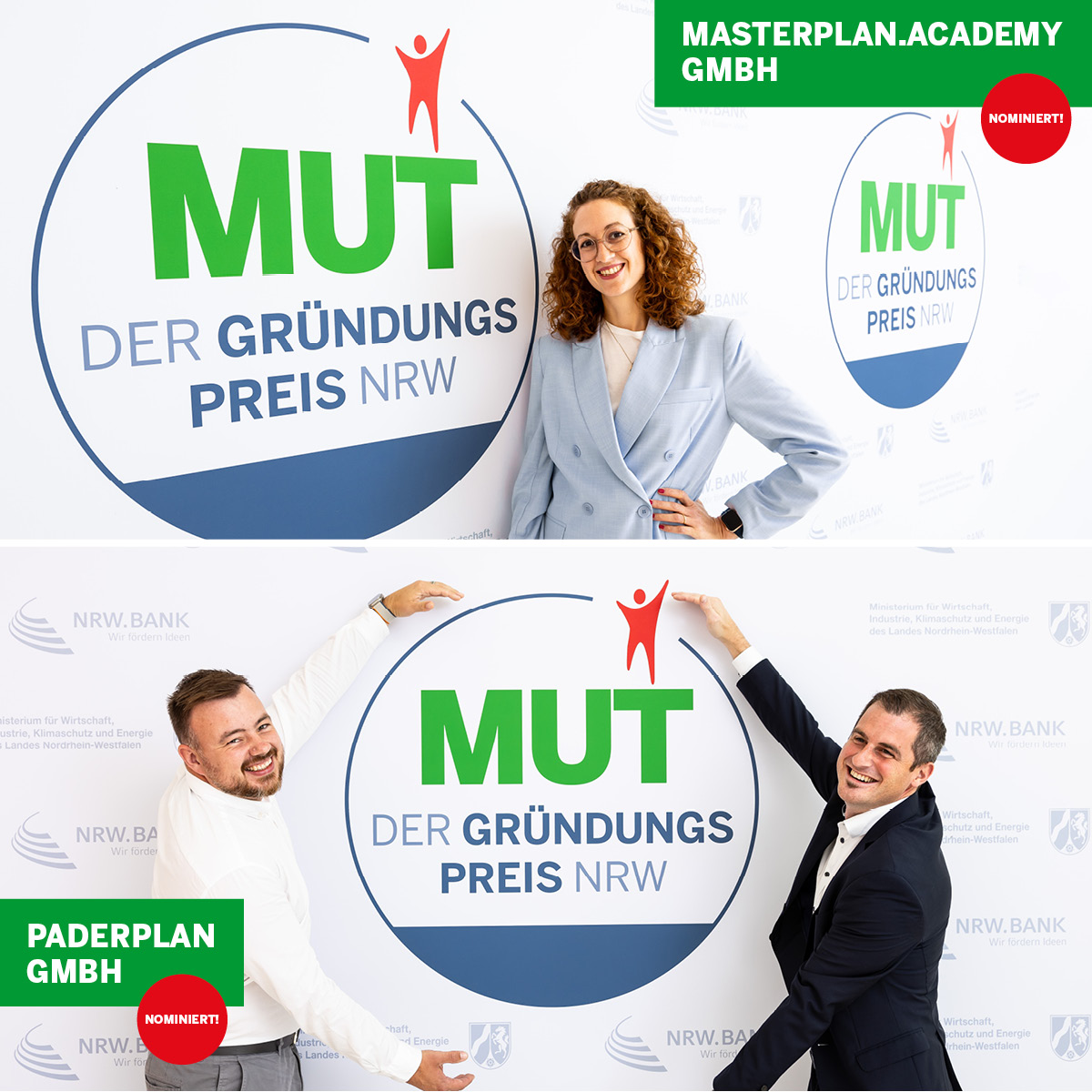 🎉 <a href="/masterplan_com/">Masterplan.com</a> und <a href="/paderplan/">paderplan</a> zählen zu den 10 kreativen Unternehmen, die sich für das Finale von MUT – DER #GründungspreisNRW 2024 qualifiziert haben!  Mehr zu ihren Geschäftsideen und den anderen 8 Nominierten finden Sie auf gründungspreis.nrw.🏆