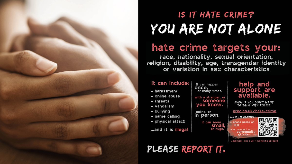 PSOSNorthEast's tweet photo. Itโs #HateCrimeAwarenessWeek and we will be out raising awareness.
Today between 10am and 3pm, find us and @VSScotland at Aberdeen Students Union. Come and chat with us.
Find out more here: https://t.co/OIvUTMZilj
#HCAW2024 #thirdpartyreporting https://t.co/pkFFMhLk93