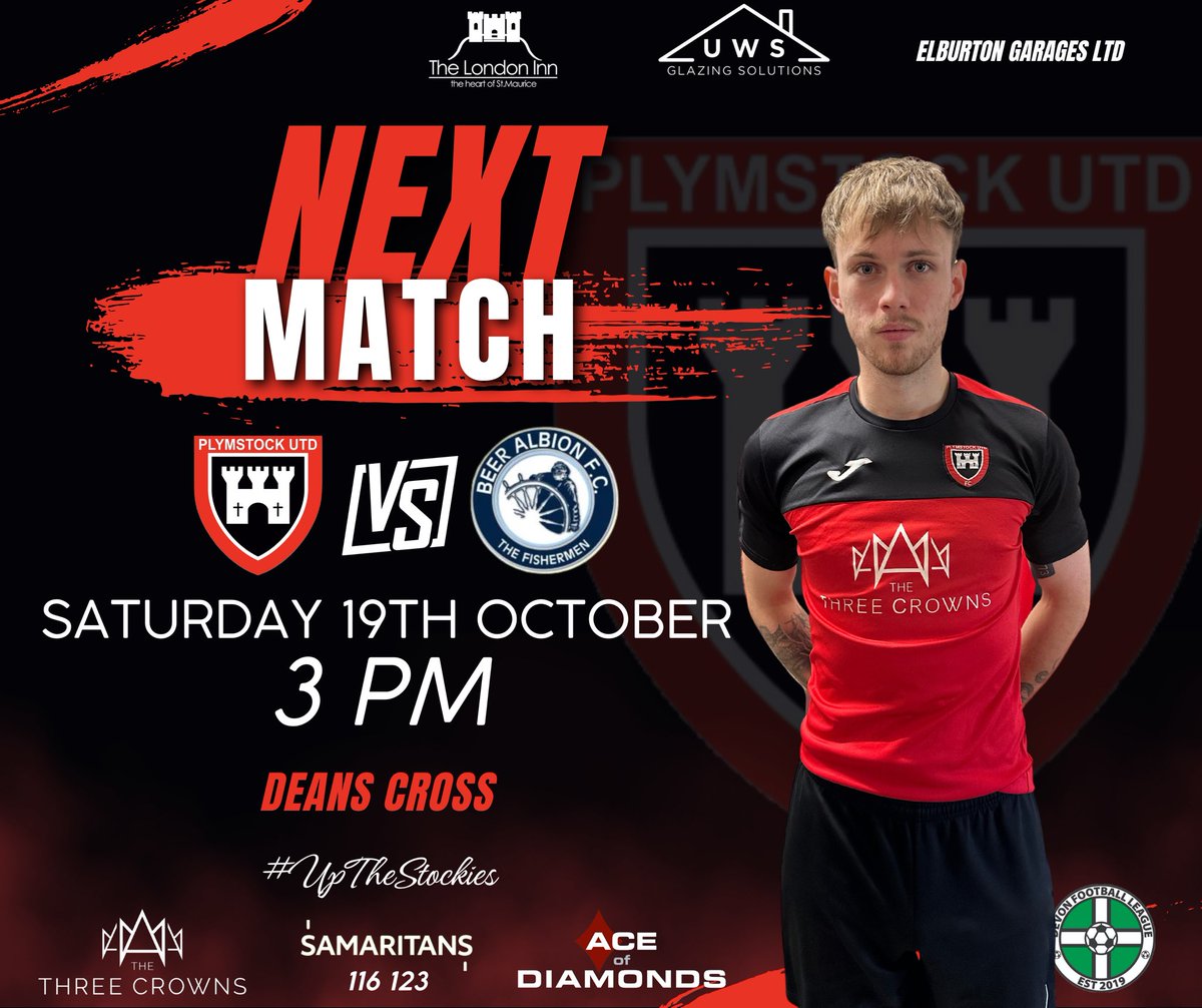 Plymstockutd's tweet image. Tomorrow at Deans Cross 👇 

#Stockies vs @BeerAlbionFC 

Clubhouse will be open serving hot and cold refreshments, come on down and support the lads.

#UpTheStockies

❤️🖤