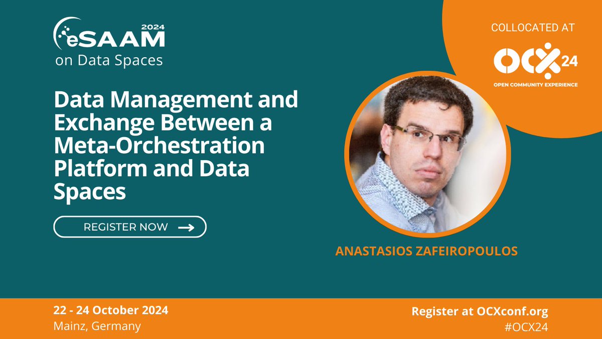 ResearchEclipse's tweet image. Don’t miss Dr. Anastasios Zafeiropoulos as he presents &quot;Data Management and Exchange Between a Meta-Orchestration Platform and Data Spaces&quot; at #eSAAM2024. 

Happening 🔜 at #OCX24! hubs.la/Q02Q53wP0

#ResearchEclipse